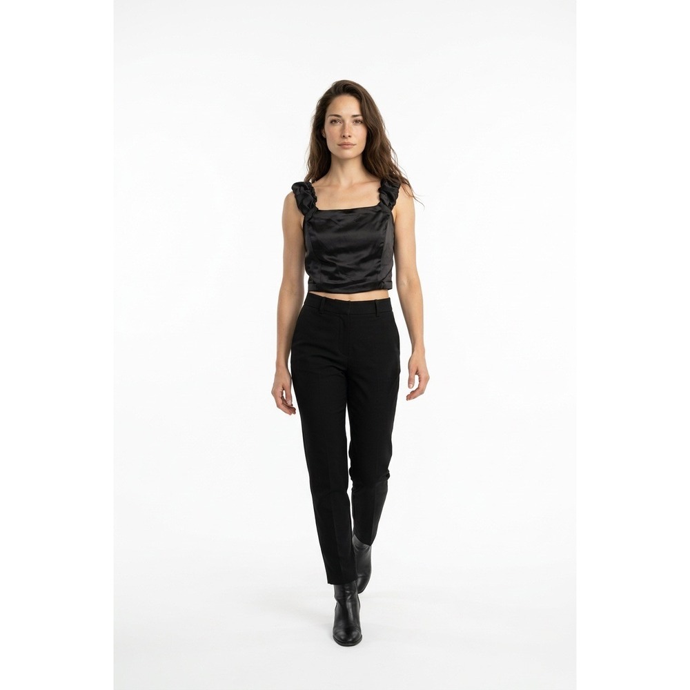 Wild Fable‎ Black Satin Ruched Strap Smocked Back Crop Top Square Neck M, NWT - Picture 7 of 7